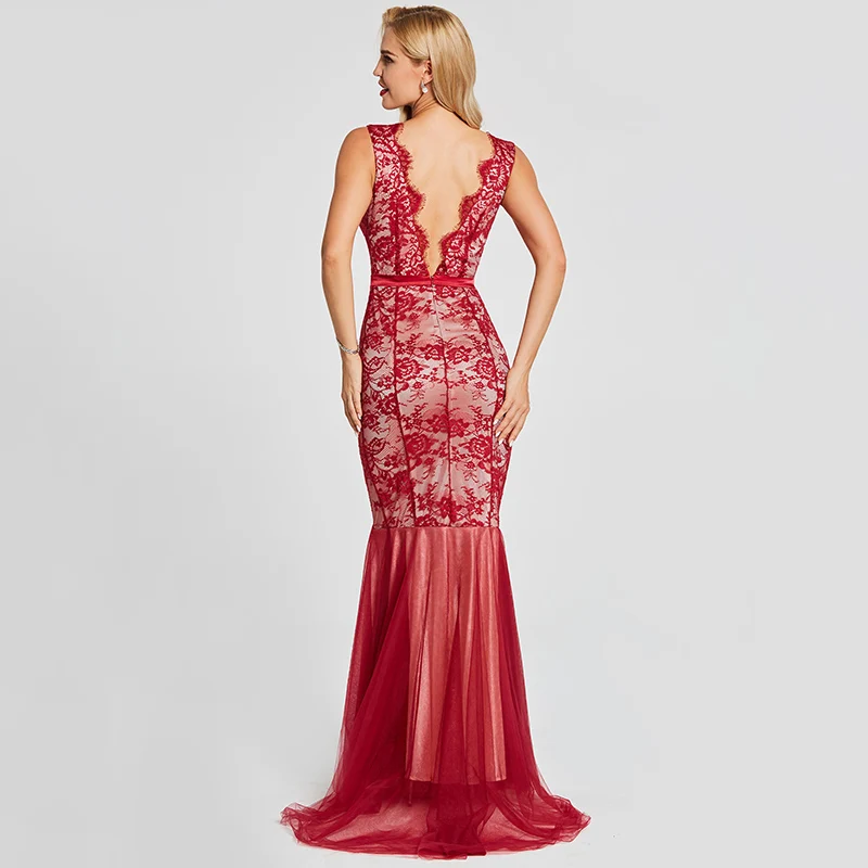 Женское кружевное вечернее платье с открытой спиной без рукавов|formal evening dress|evening