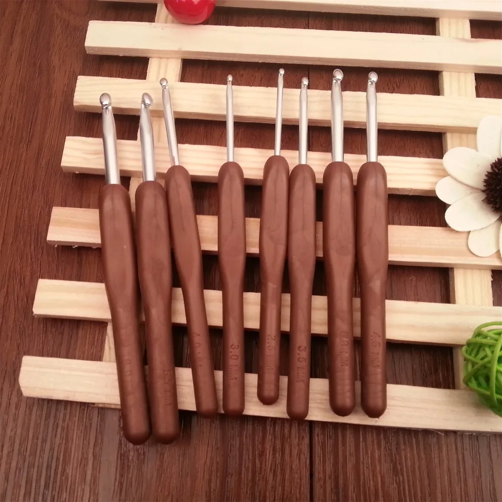 8 размеров/комплект цветные мягкие крючки из АБС и металла|set colores|metal crochetcraft weaving |