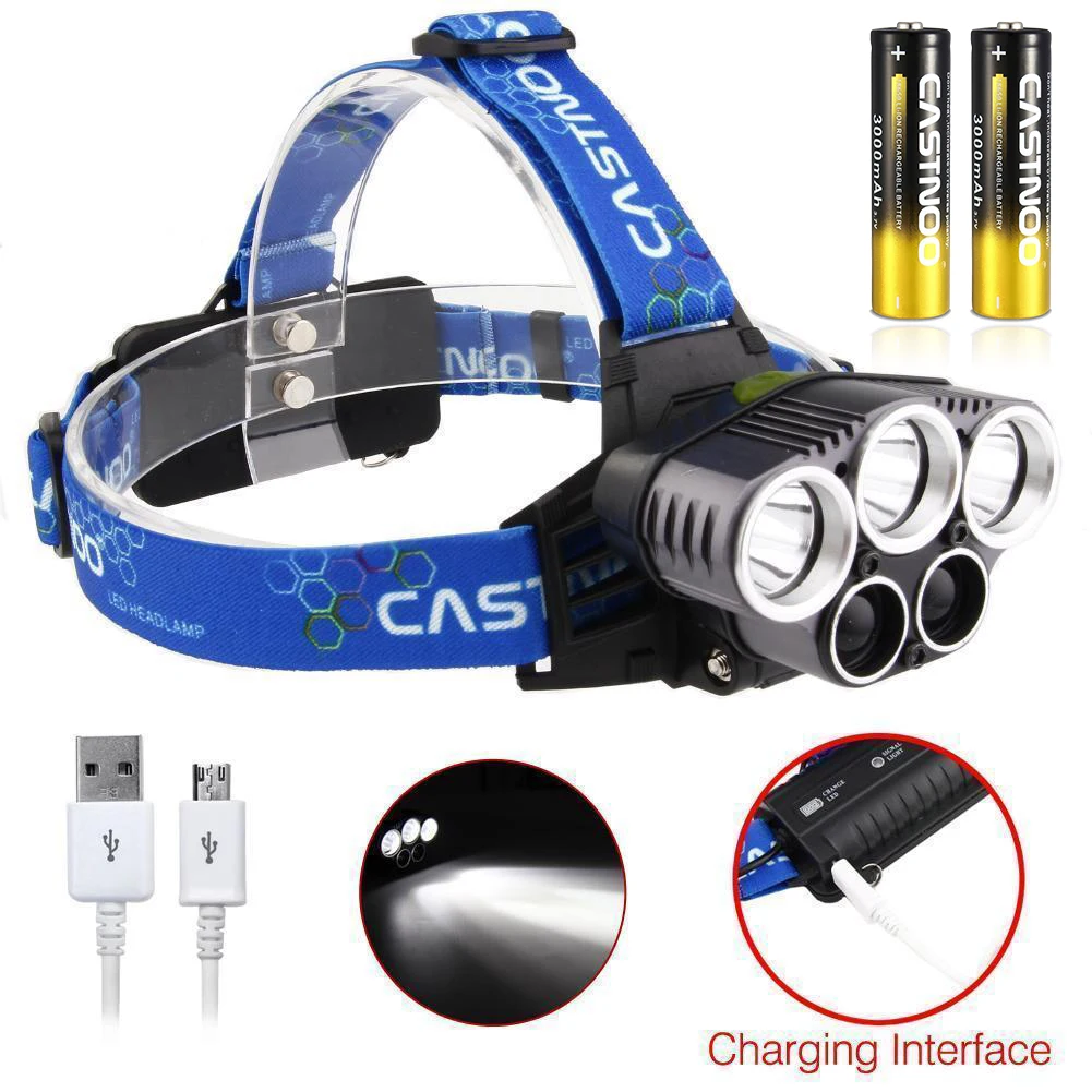 CASTNOO Фара 5 режимов T6 LED USB кнопочный переключатель 80000 люмен 18650 батарея Chasse лампа