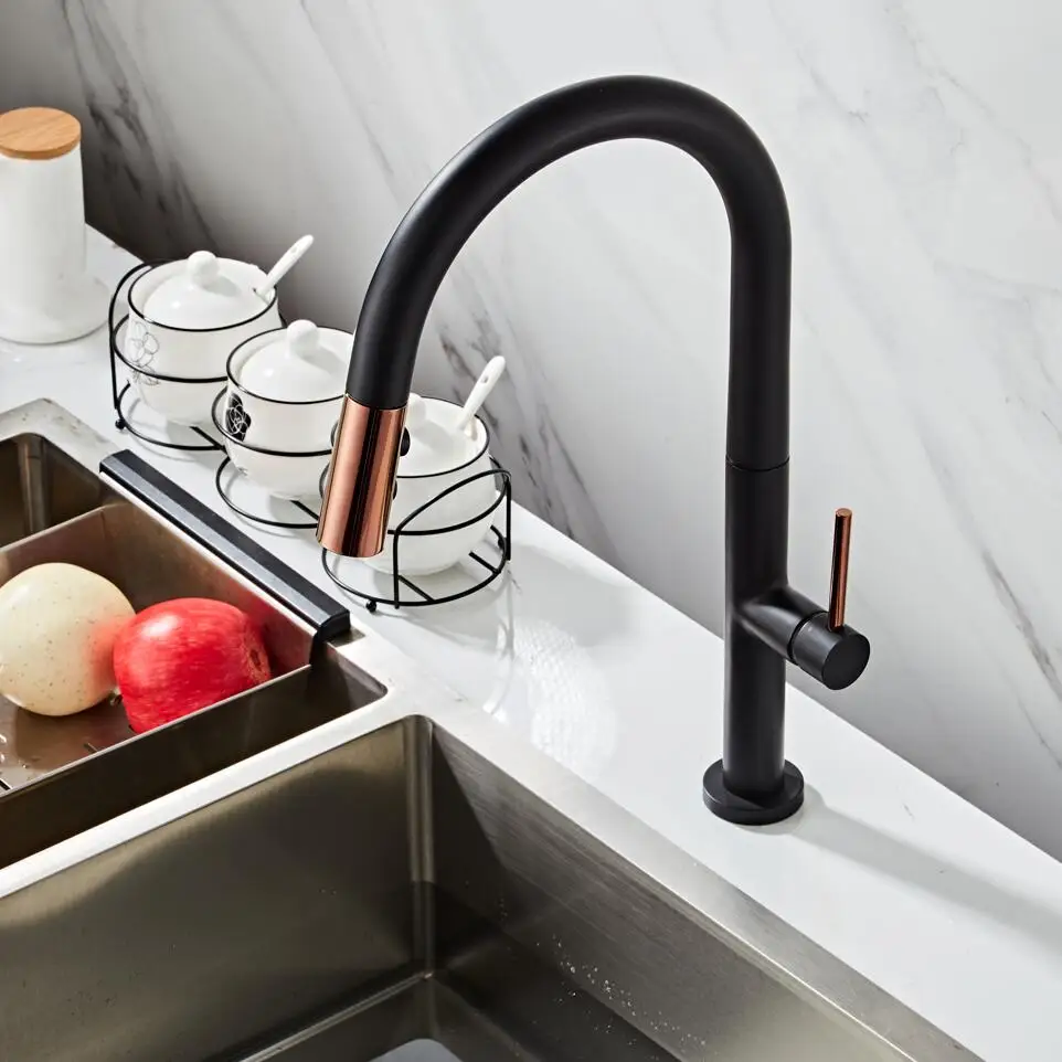 Newly Arrived Pull Out Kitchen Faucet Rose Gold and White Sink Mixer Tap 360 Degree Rotation Kitchen Mixer Taps Kitchen Tap images - 6