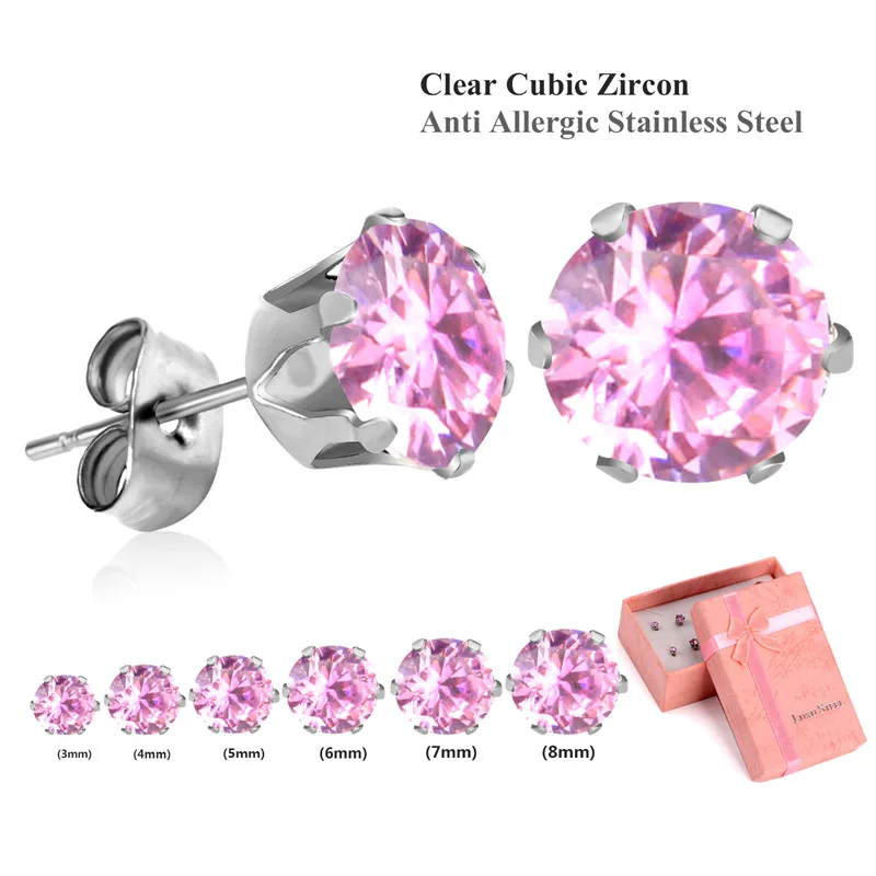pink silver Роскошные круглые/квадратные серьги из кубического циркония, 6 пар/кор., набор из разноцветных камней по месяцу рождения, серьги-гвоздики с эффектом пуш-ап, бижутерия, серьги - Окраска металла: pink silver