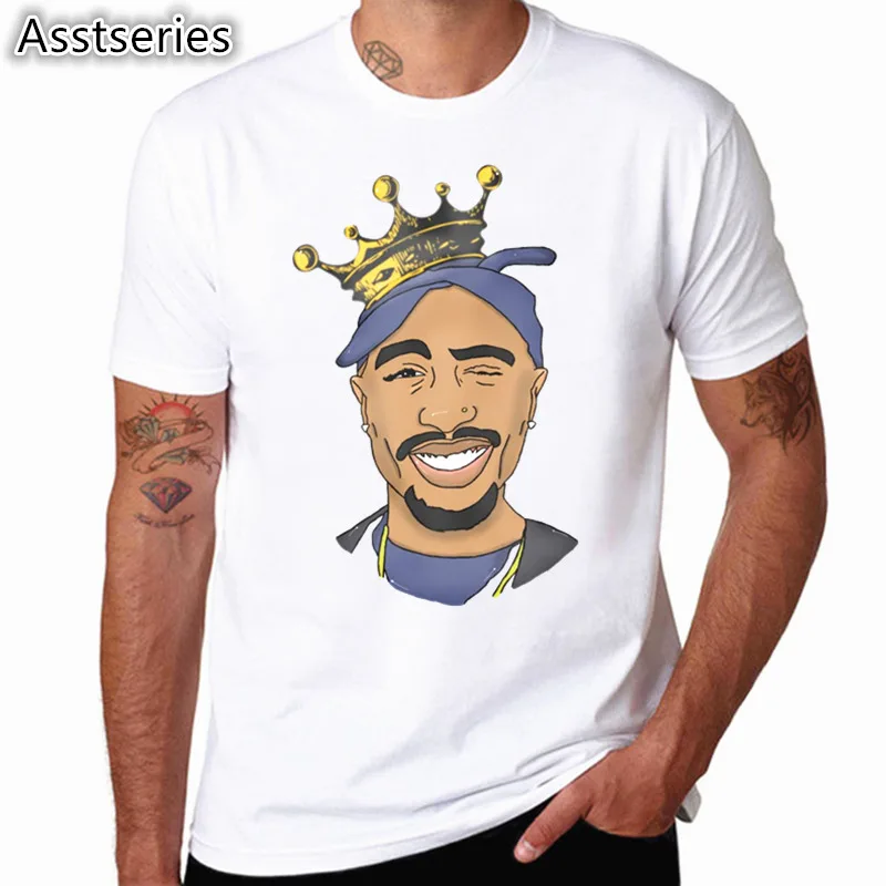 Футболка азиатского размера для мужчин и женщин с принтом Тупак 2pac, белая футболка с коротким рукавом и круглым вырезом, уличная футболка в стиле хип-хоп Харадзюку Swag