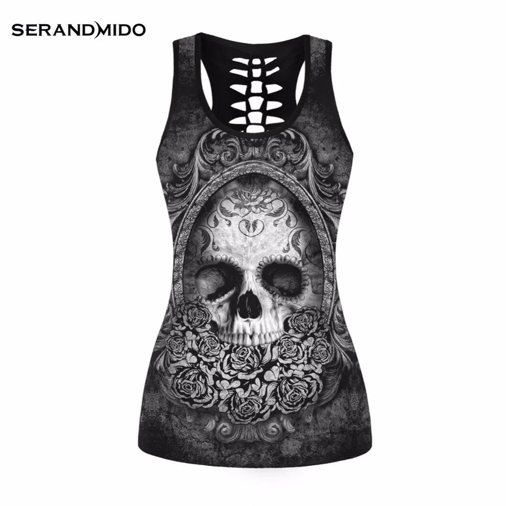 3D печатных череп Для женщин Безрукавки для летние открытые черный топ без