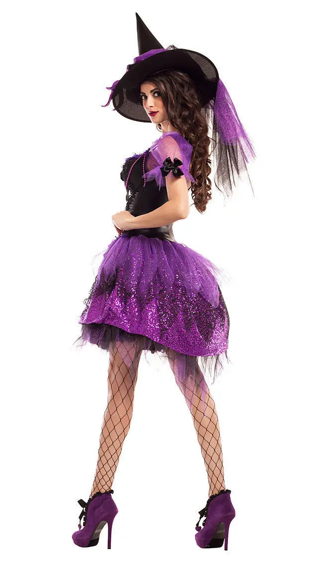 Новинка 2021 роскошное платье принцессы с фиолетовой ведьмой шляпой Женская