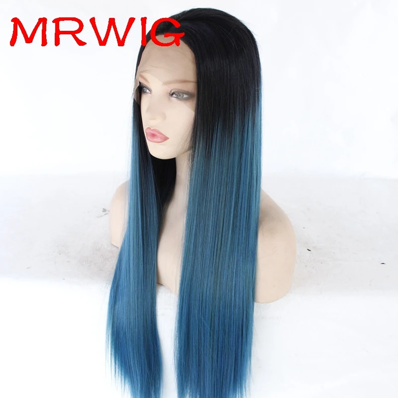 MRWIG 26in 150% densty 8in черные волосы цвет 1b # черное Омбре смешанный синий свободная