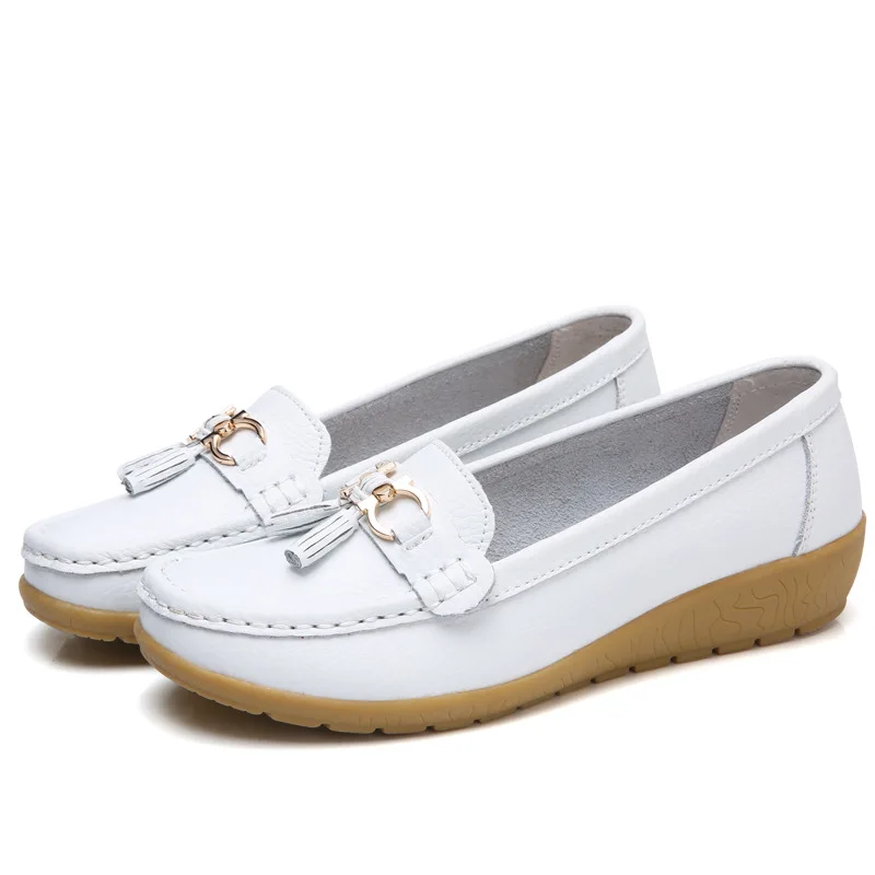 2018 Spring Autumn Shoes Woman Cow Leather Flats Women Slip On Women's Loafers Female Moccasins Shoe Large Size 35-41 | Обувь