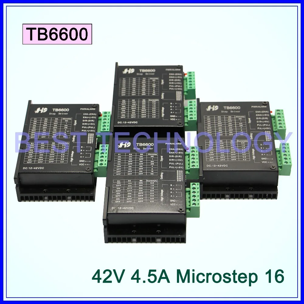 

Драйвер TB6600 для шагового двигателя, 4 шт., драйвер 16 шагов, 42VDC 4.5A, Nema17, Nema23, драйвер для шагового двигателя