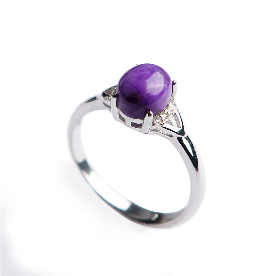 Adjuestable South  Africa Genuine Natural sugilite Healing Stone Bead Fashion Sliver Women Ring 8*6mm