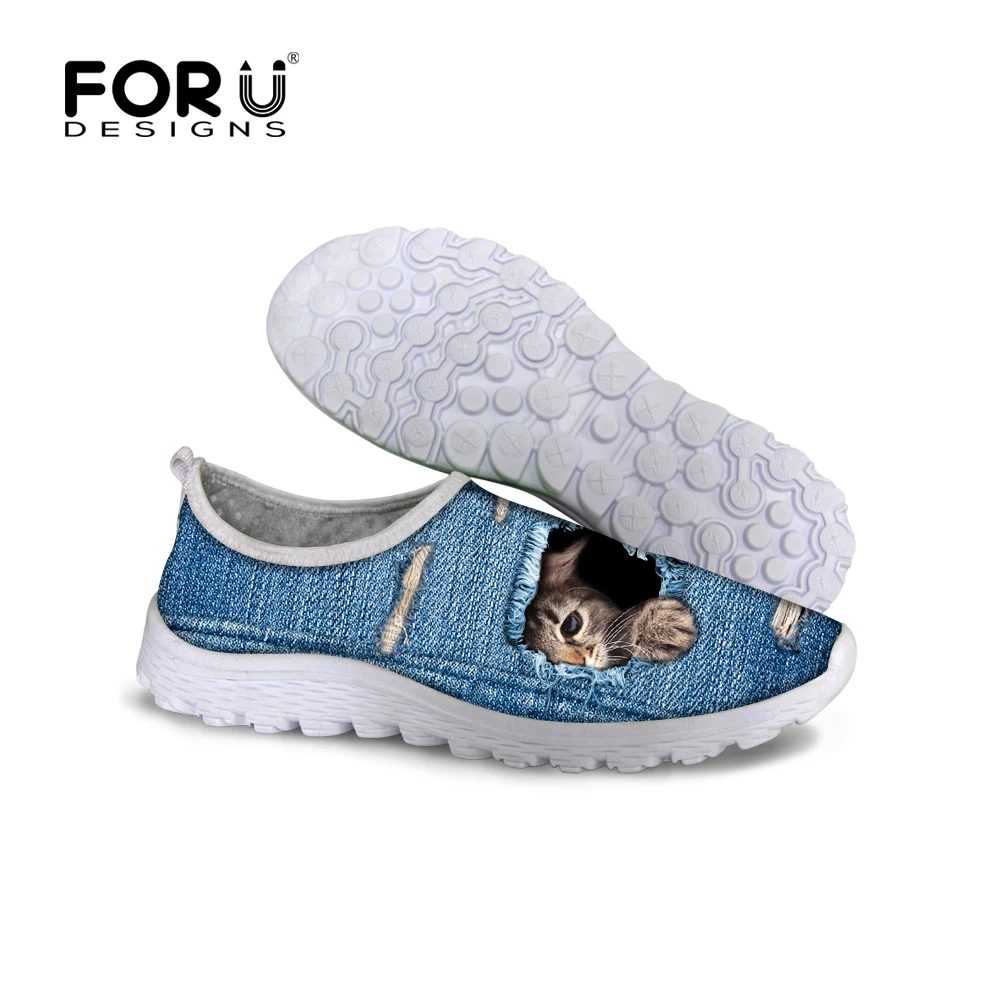 FORUDESIGNS/Летняя женская обувь из сетчатого материала джинсовая на плоской подошве