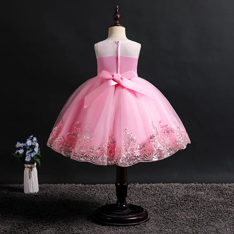 kids dresses for girls baby girl clothes Sleeveless Beads tutu dress tunic party Wedding presiding Pure color | Детская одежда и