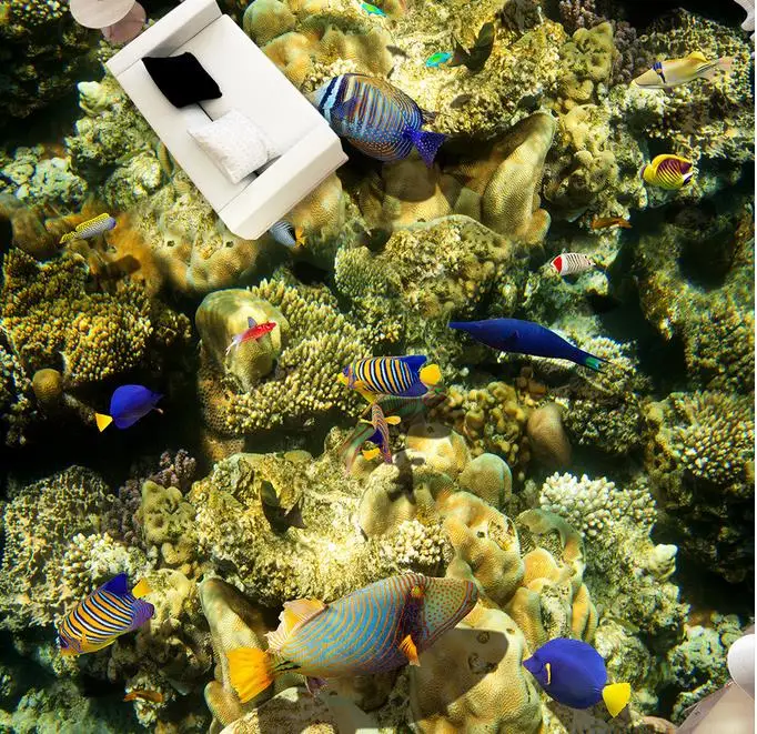 Водонепроницаемые обои для пола виниловые 3d с изображением коралловых