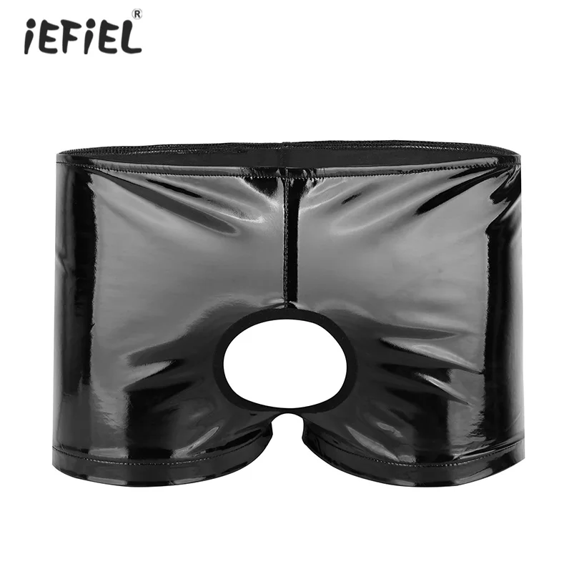 IEFiEL Sissy, мужское нижнее белье, блестящие, лакированная кожа, боксеры, шорты, сексуальные трусики, открытая промежность, эротические трусы, тонкие, низкая посадка, Гей Нижнее белье