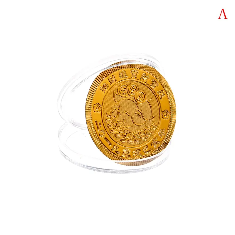Fu Pig Commemorative Coin Year Of Pig Delivers Money Coins Collection New Year Gift Gold Plated Good Fortune Home Car Decor - Цвет: A