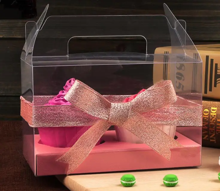 

Simple Clear PVC Cupcake Boxes Plastic Roll Cake Box With Handle DIY Baking Package Free Shipping