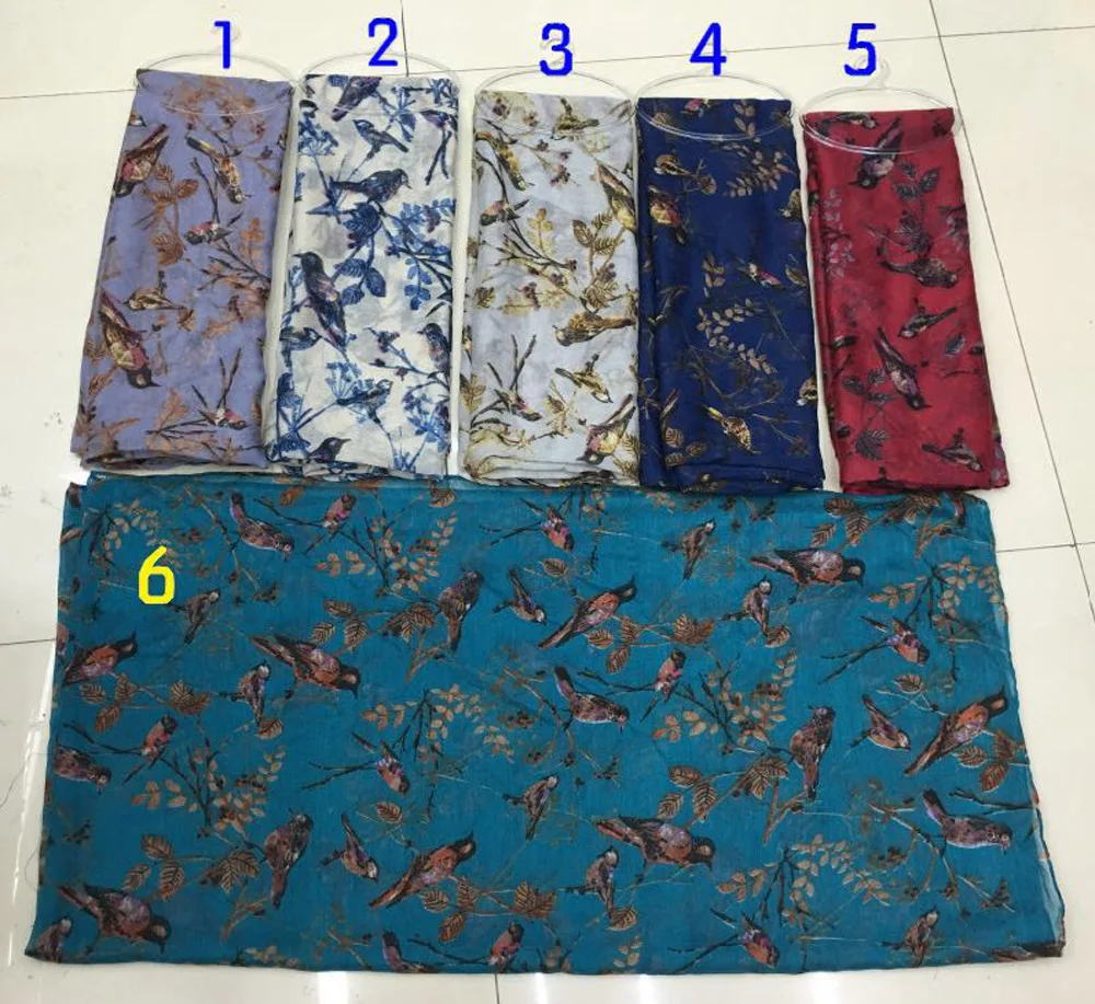 

2016 Newest Bird And Leaf Print Scarf Fashion Women Animal Print Scarves Shawl Wrap Women Hijab Scarf Wholesale Free Shipping