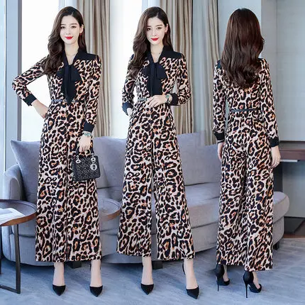 Женский офисный комбинезон с леопардовым принтом элегантные брюки v образным