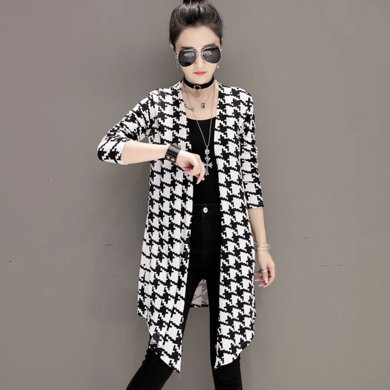 2018 Модные трикотажные длинные кардиганы Для женщин Свободные печати с длинным