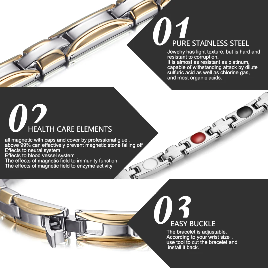 

WelMag Magnetic Health Bracelet Sport for Women Germanium Power Charm Gold Stainless Steel Bracelets & Bangles Femme 2020