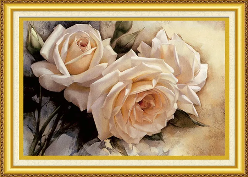 

3D white rose flower cross stitch kit Chinese style pre printed 11ct silk thread canvas embroidery DIY handmade needlework qf