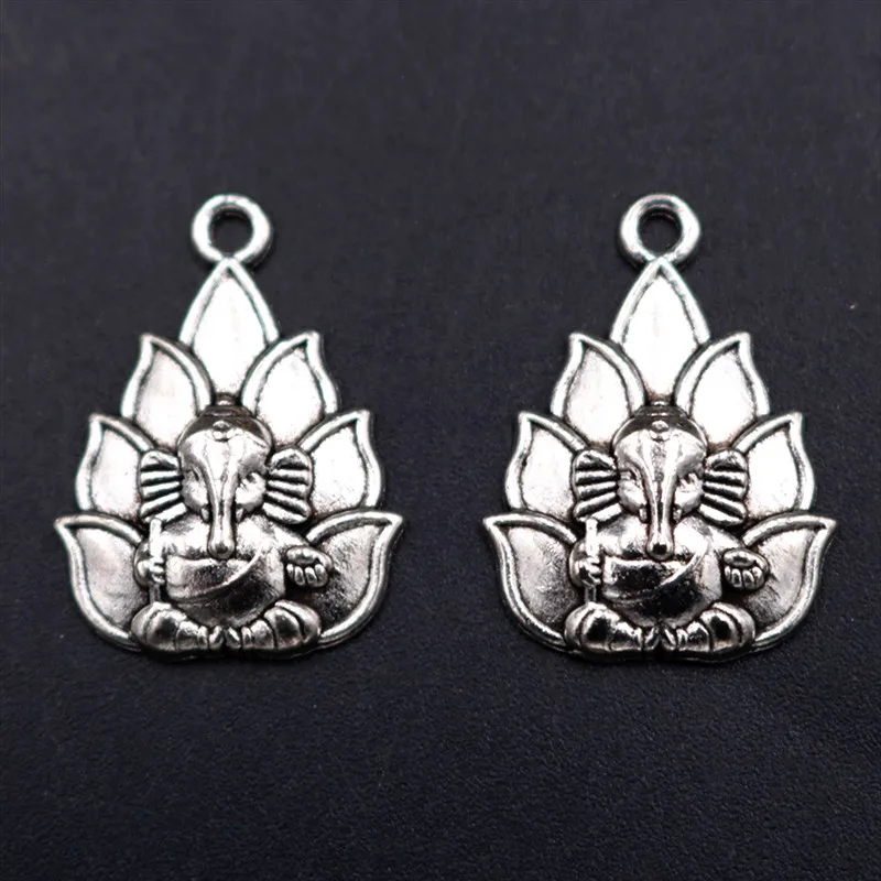 

WKOUD 8pcs Silver Color 25*18mm Lotus Seat God Ganesha Charm Buddhist Necklace Bracelet DIY Metal Jewelry Pendant Findings