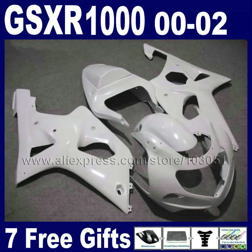 

Custom Road factory Fairings kit for SUZUKI 2001 GSX R1000 2000 GSXR 1000 00 01 02 2002 GSXR1000 K2 all white ABS fairing kits