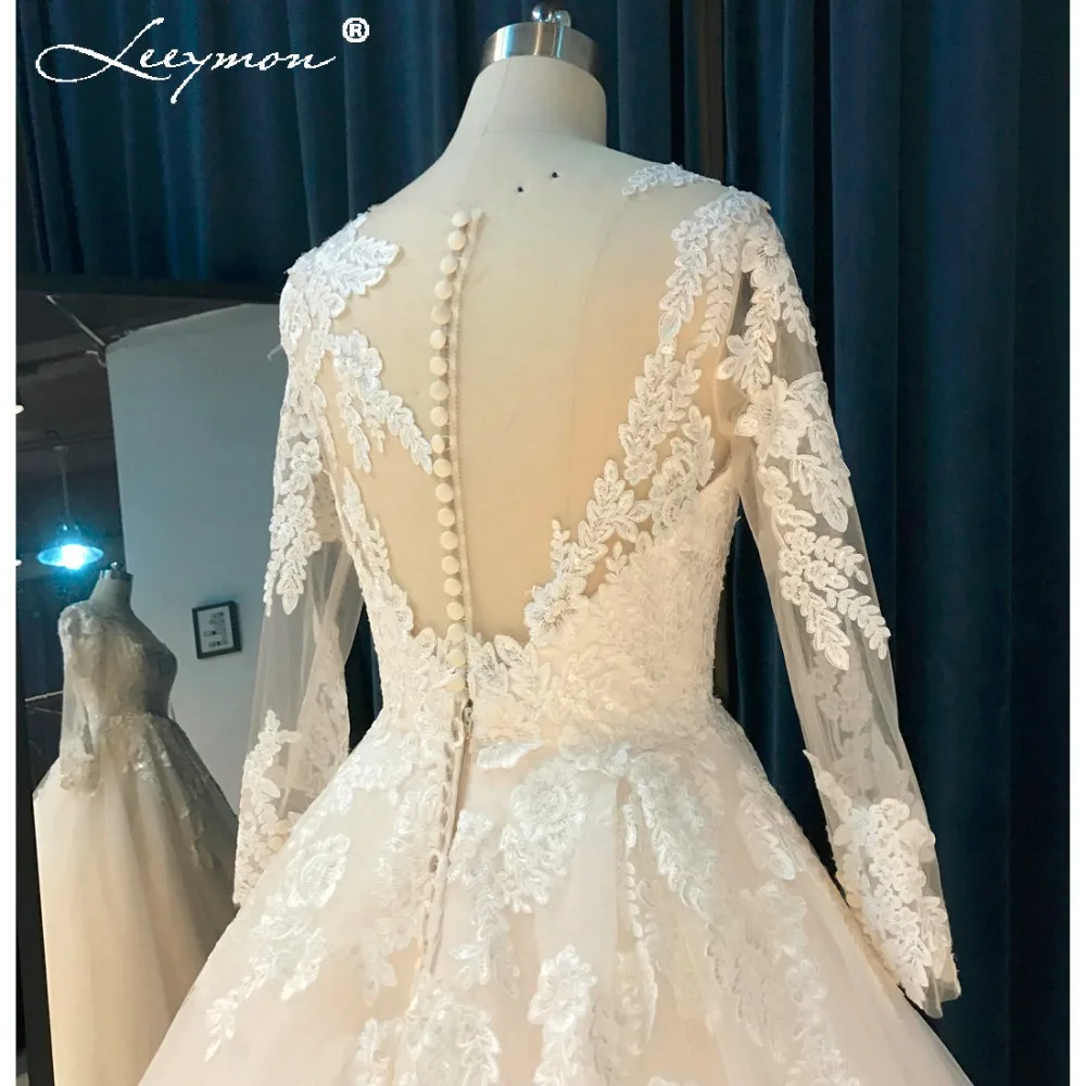 Leeymon с длинными рукавами кружева свадебное платье 2017 Sheer V обратно плюс размер Vestido