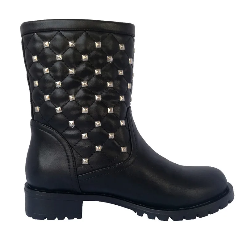 Minute Hand New Fashion Women Rivets Ankle Boots Side Zipper Autumn Winter High Top Round Toe Low Square Heel Casual Shoes | Обувь