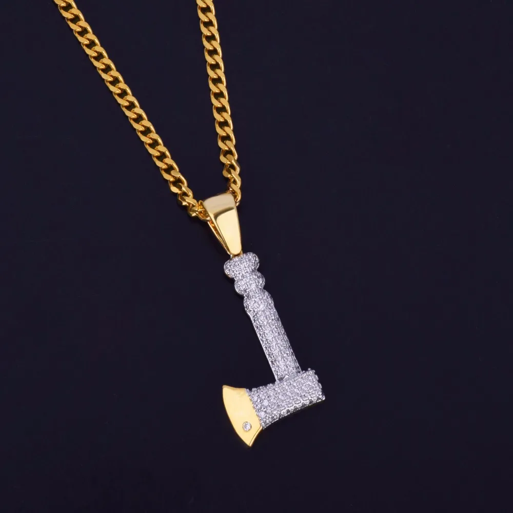 Личности ожерелье Топор и золотой кулон Цвет Bling кубического циркония для мужчин