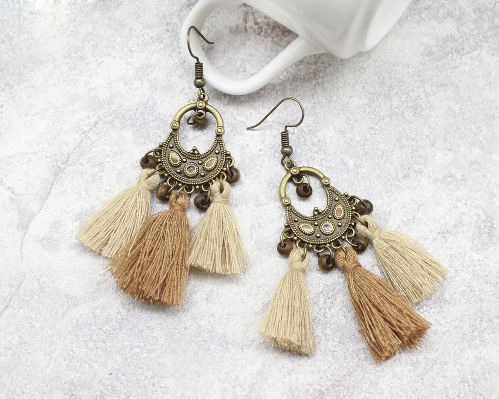 Retro Bohemian Punk Vintage Wood Bead Flower Earrings for Women New Long Drop Tassel Wedding Gifts | Украшения и аксессуары