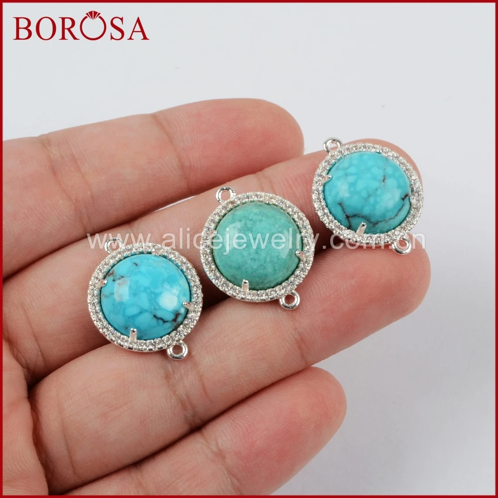 BOROSA круглый с серебряной рамкой бирюза застежка двойная, Мода каменный друзовый соединитель для производства ювелирных изделий ZS0192