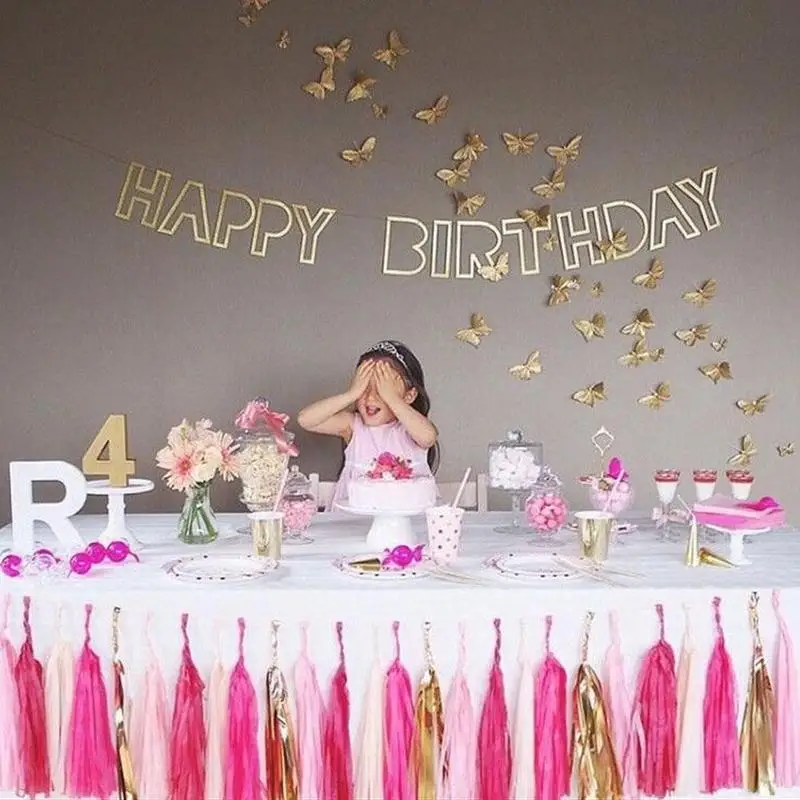 

Laser Hollow Gold Letters Happy Birthday Party Hanging Decoration Banner Bunting Flag Children's birthday house decoration