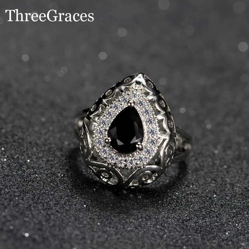 ThreeGraces CZ Ювелирные изделия Nobal стиль высокое качество черный кубический цирконий