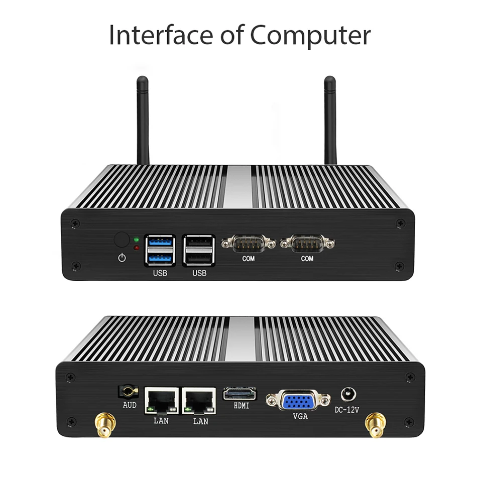 Безвентиляторный мини ПК Двойной LAN Celeron N2830 J1800 J1900 Windows 10 2* последовательный порт 2* LAN DDR3L HDMI VGA wifi USB Мини компьютер