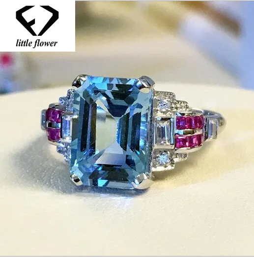 S925 Topaz Stone Sea Sapphire Ring 925 Silver Color jewelry Diamond Jewelry for Women Anillos Bizuteria Gemstone | Украшения и