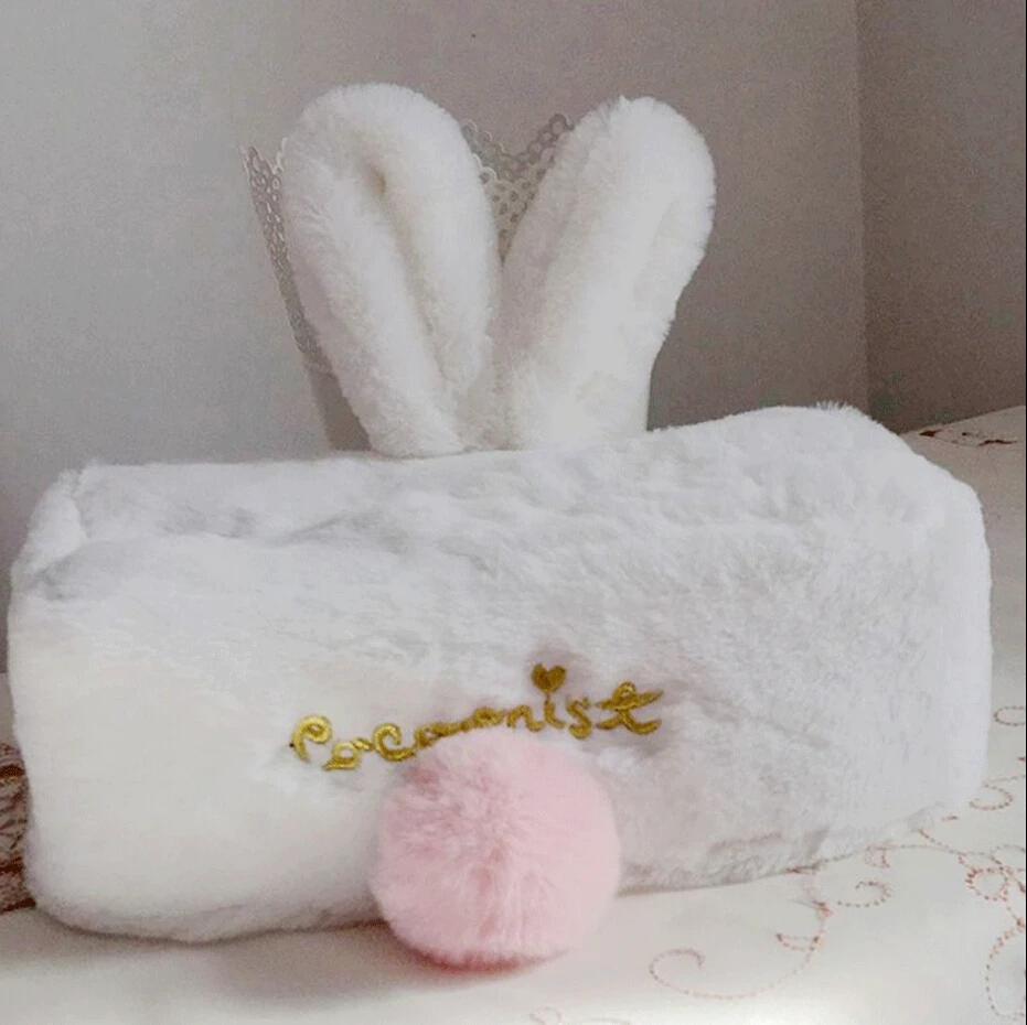 white Rectangle Tissue box Обложка сладкий розовый белый плюш кролик tissue box Прочный домашний Автомобиль Отель Держатель Для Бумажных Салфеток домашний кухонный Органайзер - Цвет: white Rectangle