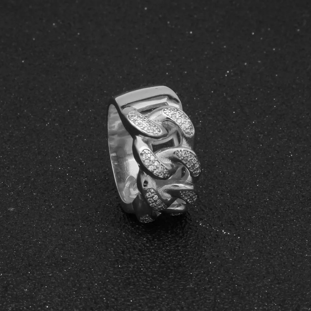 Хип-хоп Bling Filled кубинские звенья цепи дизайн высокое качество мужские микро Pave CZ большое кольцо кубический цирконий Вечность кольцо