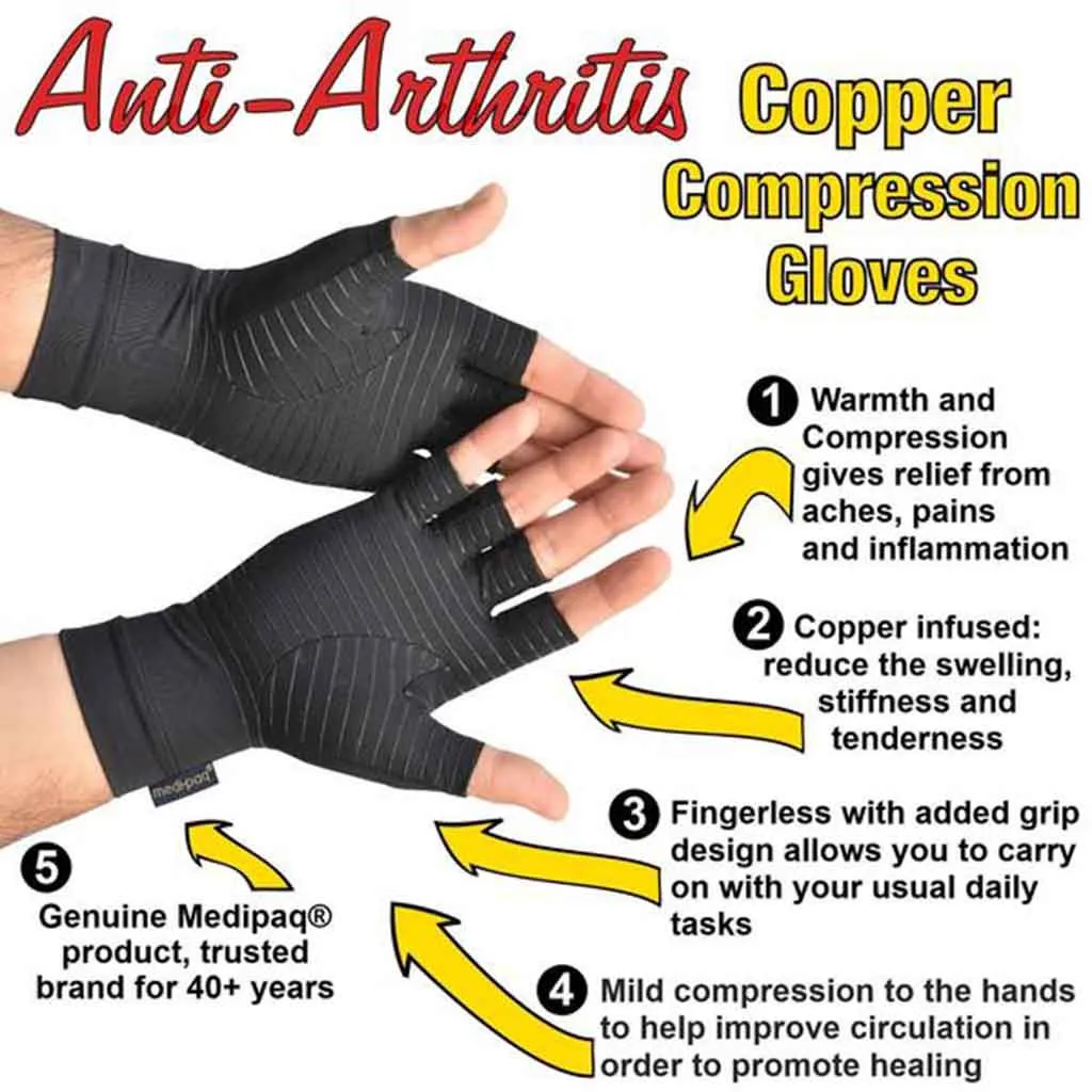 1Pair Arthritis Copper Compression Hand Gloves Fit Carpal Tunnel Hand Wrist Brace Support Highest Copper Content Alleviate