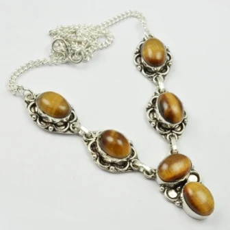

Tiger Eye Necklace Silver Overlay over Copper, 49 cm, N2341