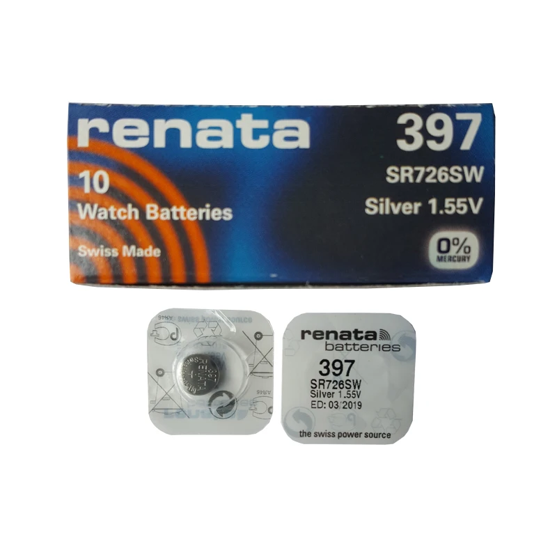 

RENATA 5pcs Silver Oxide Watch Battery 397 SR726SW 726 1.55V 397 Renata 726 Batteries