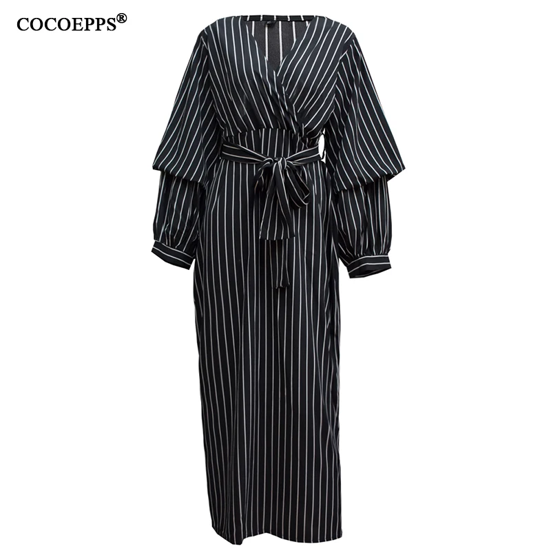 Женское платье-макси в полоску зимнее длинное платье-рубашка большого размера с