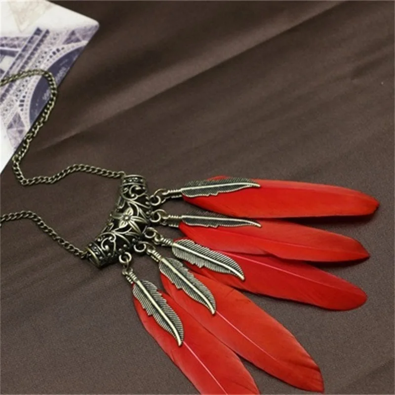 YiYaoFa Handmade Feather Necklaces For Women Vintage &amp Pendants Long Chain Necklace FN-04 |