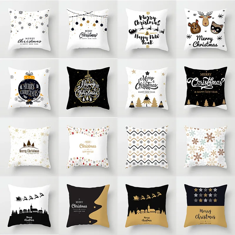 

Merry Christmas Cushion Cover Happy New Year Soft Pillow Cases Christmas Decorations for Home Bedroom Living Room Decor Sofa Car