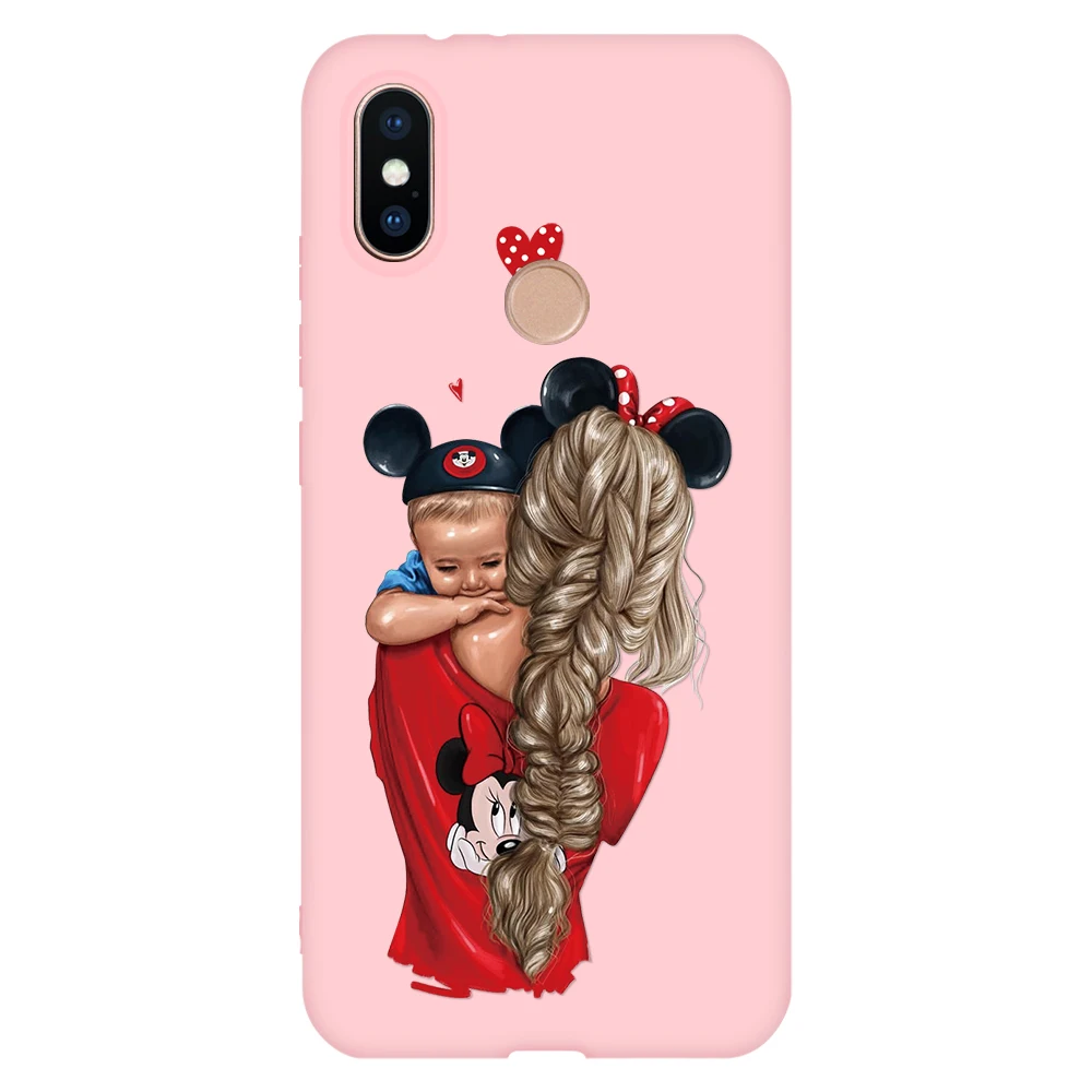 Коричневые волосы ребенка для мам и дочек, для Xiaomi Redmi Mi 8 9 6X A1 A2 Lite 4A 4X5 5A 6 6A плюс S2 Y2 Note 3 4X5 6 7 Pro Чехол розовый чехол из ТПУ - Цвет: 0cmini