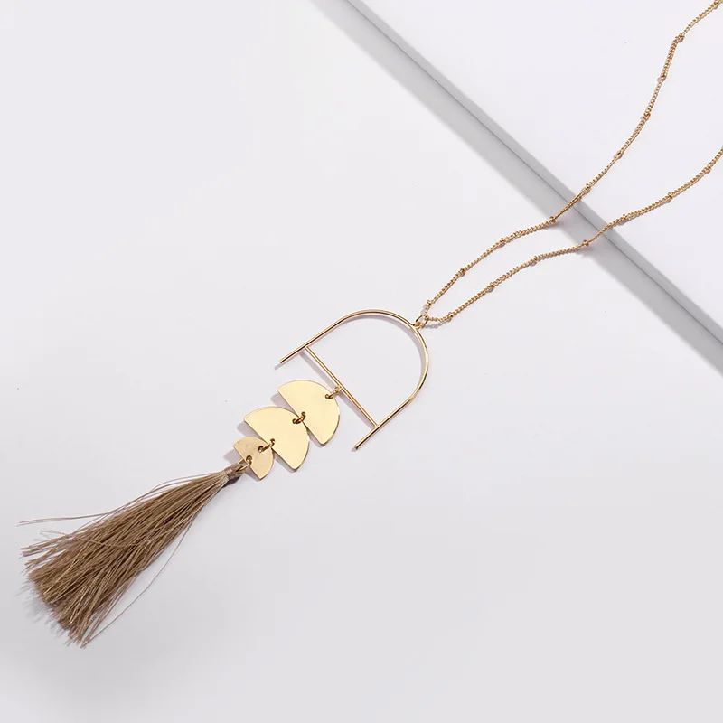 HUIDANG Модная медная рамка полукруглая кисточка длинная цепь подвески ожерелья для