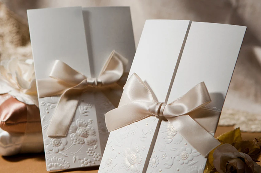 100 шт винтажные рельефные свадебные пригласительные открытки с лентой бантиком