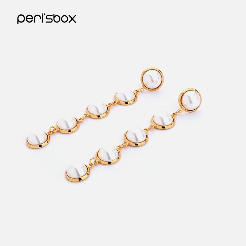 Элегантные длинные серьги Peri'sbox с белым жемчугом для женщин висячие имитацией