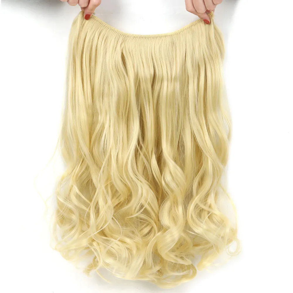 Pageup 20" Secret Fish Line Real Hair Extension One Piece Invisible Wire Wave Natural Blonde Synthetic Fake Hairpieces