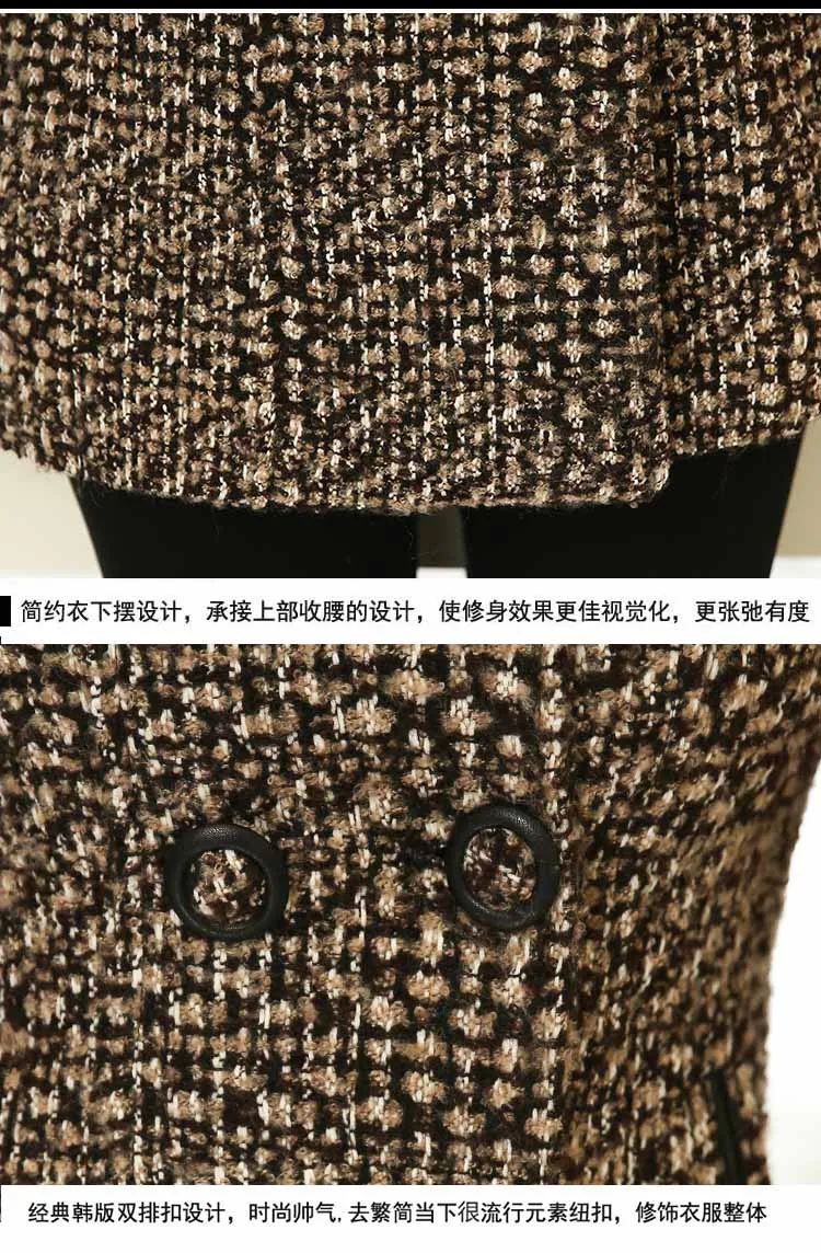 Middle and long middle-aged women's woolen coat autumn winter new large size thick plaid stand collar wool TB190216 | Женская одежда