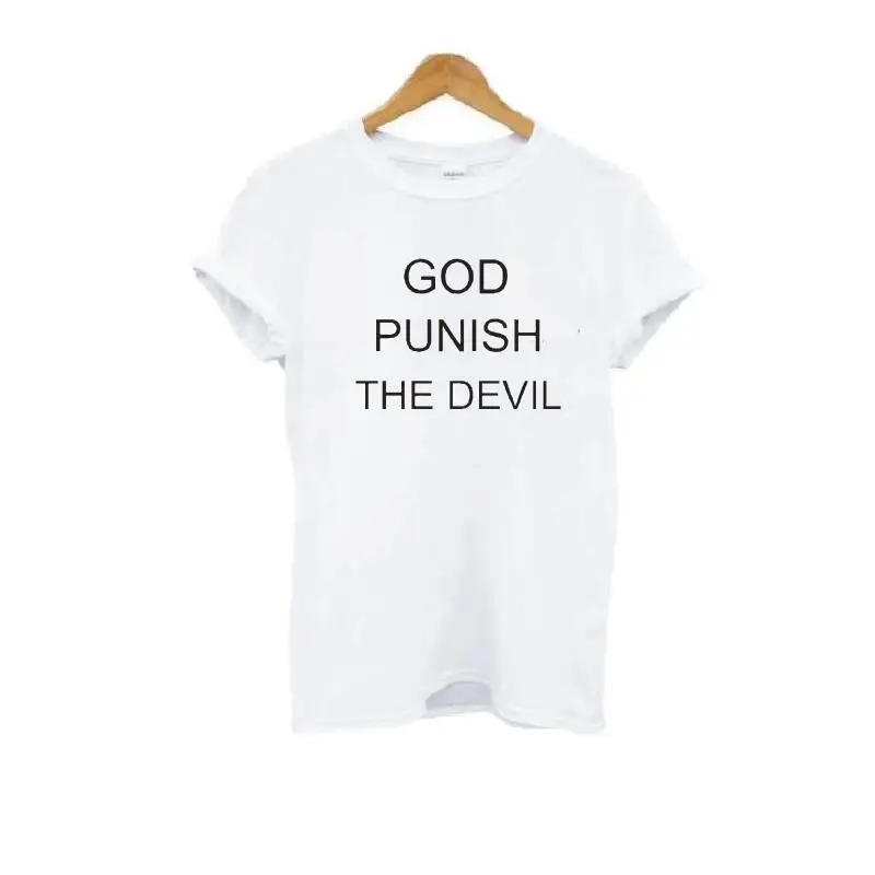 Женская футболка с надписью God criminge The Devil хлопковая Футболка круглым вырезом и