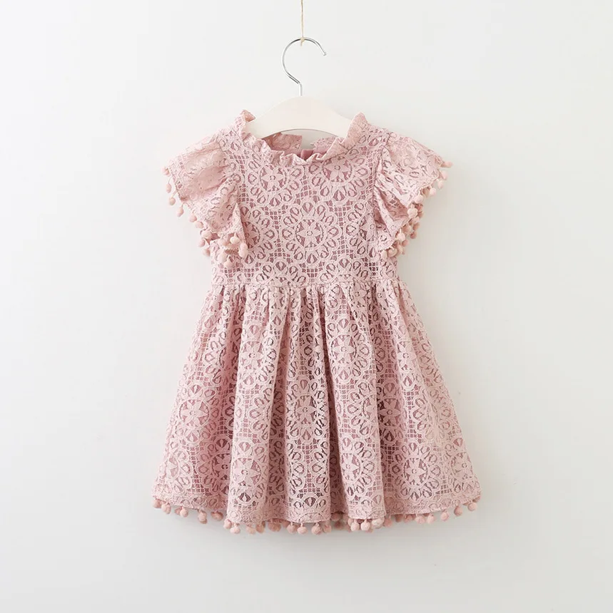 

Children's wear girl's spring and autumn dress hollow-out lace ball flying sleeve girls in the child princess hollow-out CDR17